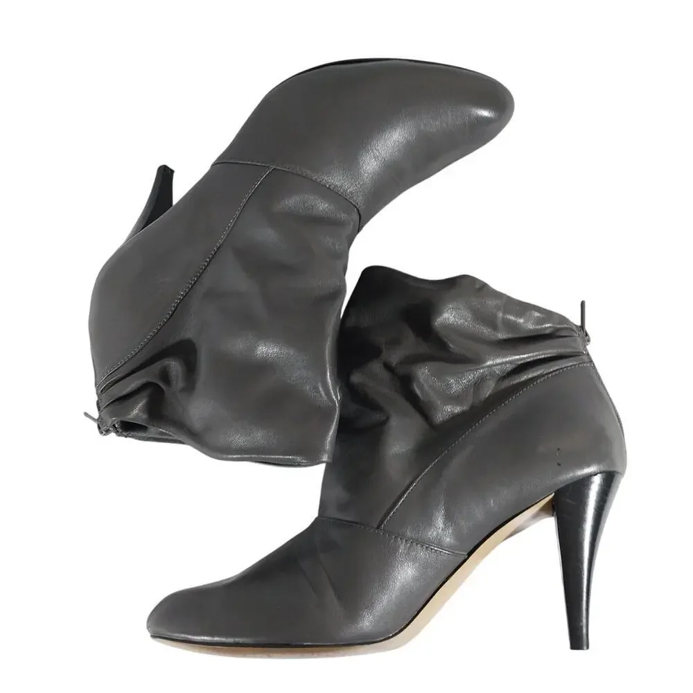 NINE WEST! BAILEY TAUPE BROWN GENUINE LEATHER, BACK HEEL ZIPPER BOOTS! SZ 9.5M